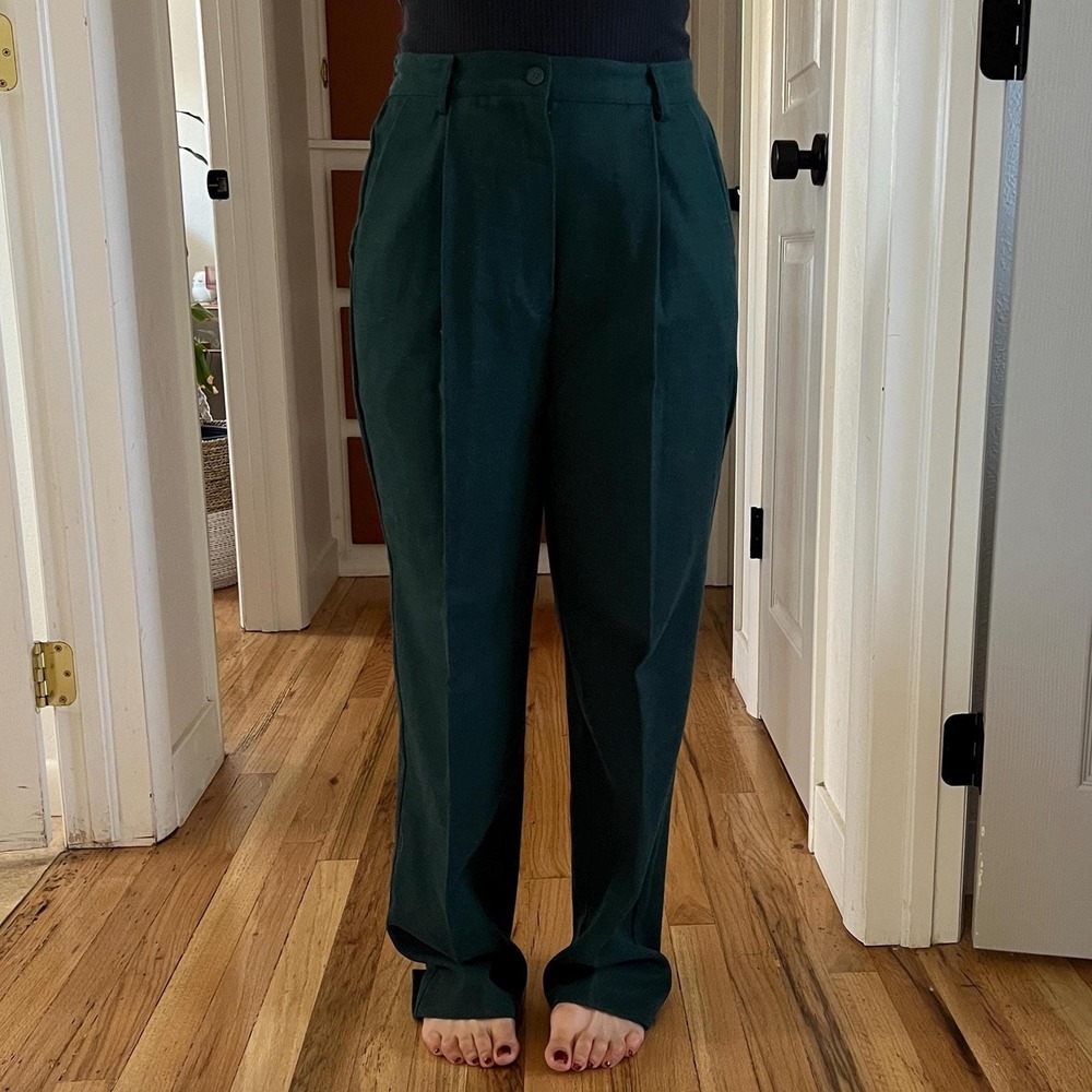 Vintage 90s High Waist Green Pleated Straight Leg Pant Old Money Country size 10
